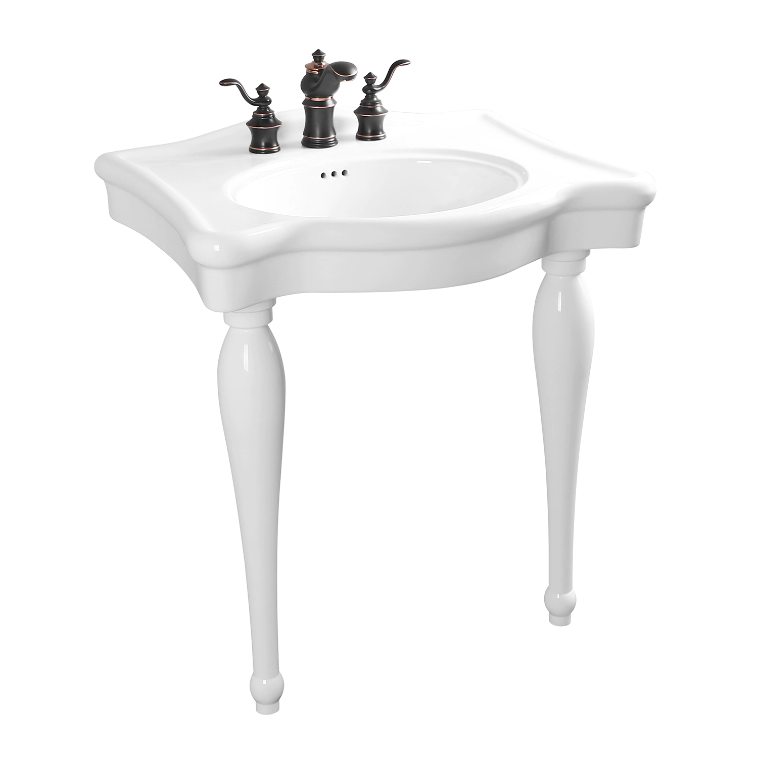 solid wood console leg bathroom console sink with pre-drilled overflows and faucet holes, MB-2074C3